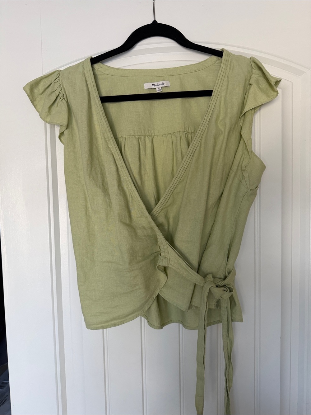 Madewell Light Olive Tie-Waist Wrap Blouse